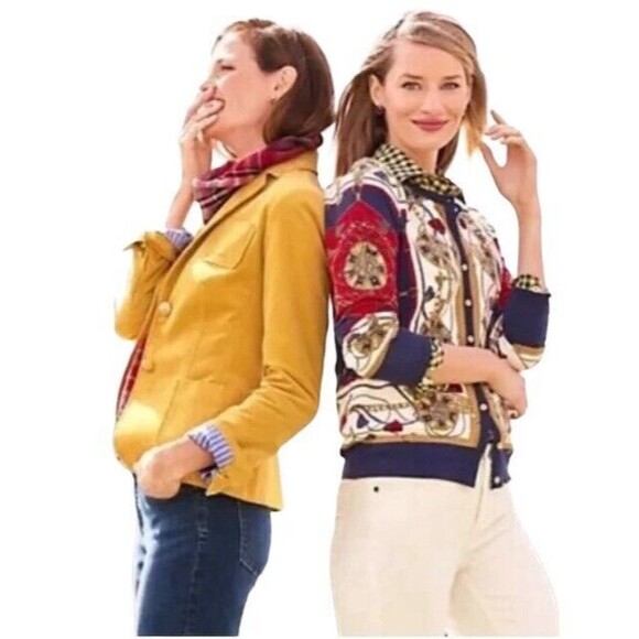 Talbots Status Print Charming Button Cardigan Sweater Size LP - Picture 3 of 11